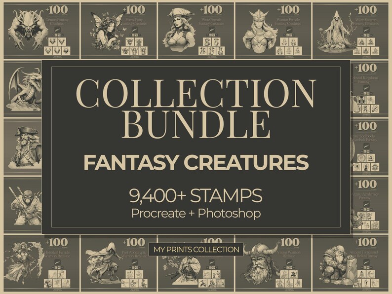 Fantasy Creatures Procreate Stamp & Photoshop Brushes Collection ...