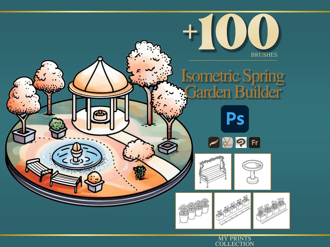 Isometric Spring Garden Builder Photoshop Brushes & Procreate Stamps ...