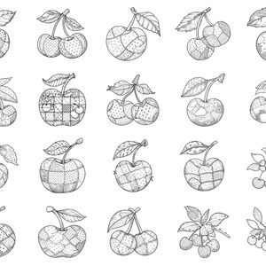 Cherry Patchwork Procreate-stämplar och Photoshop-penslar – 100+ modequilttexturer, tatueringar, digital konst, clipart, linjekonst, penselpaket bild 3