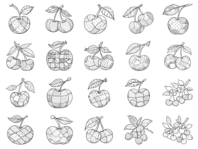 Cherry Patchwork Procreate-stämplar och Photoshop-penslar – 100+ modequilttexturer, tatueringar, digital konst, clipart, linjekonst, penselpaket bild 3