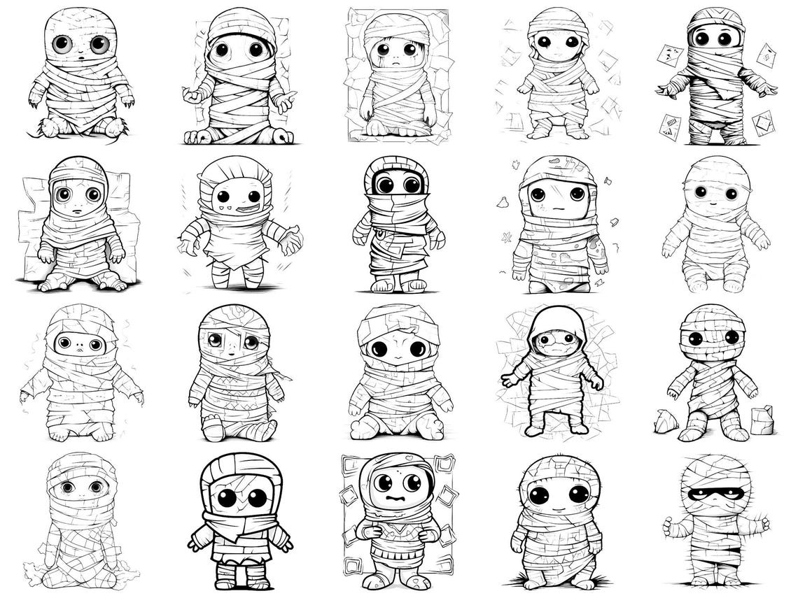 Cute Mummy Halloween Photoshop Brushes & Procreate Stamps – 100+ Tattoo ...