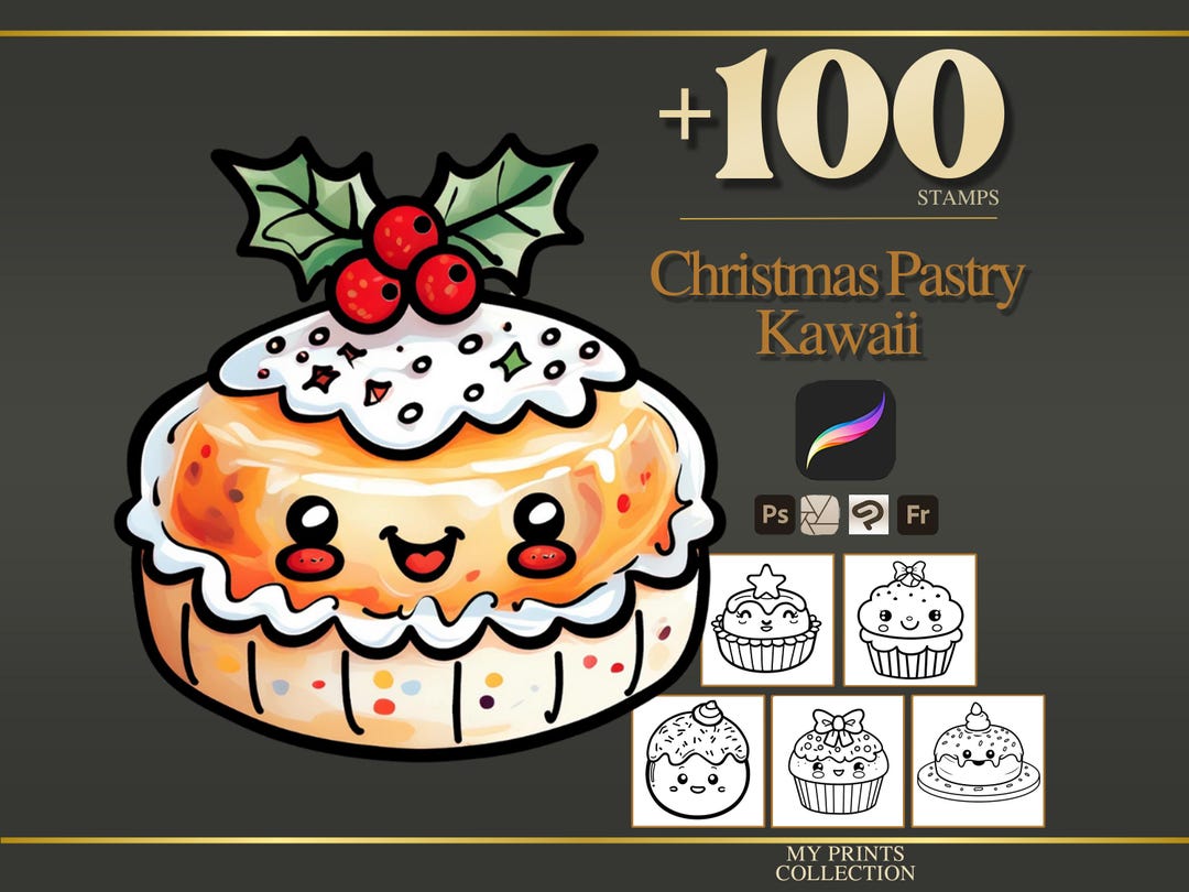 Pastry Kawaii Christmas Procreate Stamps & Photoshop Brushes – 100 ...