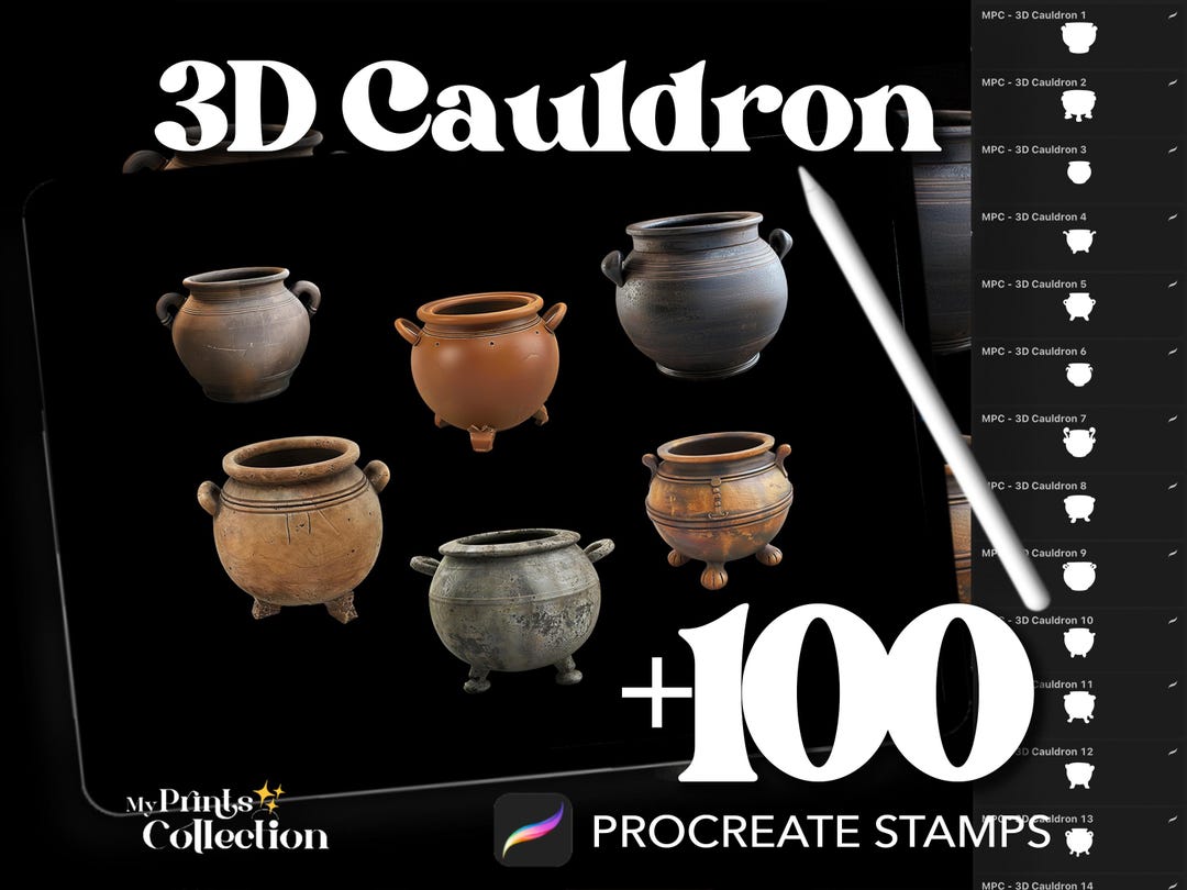 100+ 3D Cauldron Procreate Stamps: Halloween Brush Set (digital ...