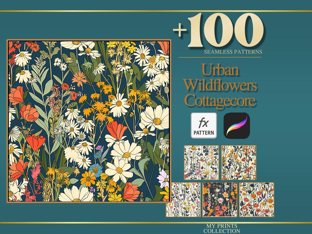 Urban Wildflowers Cottagecore Photoshop PAT Pattern & Procreate Texture ...