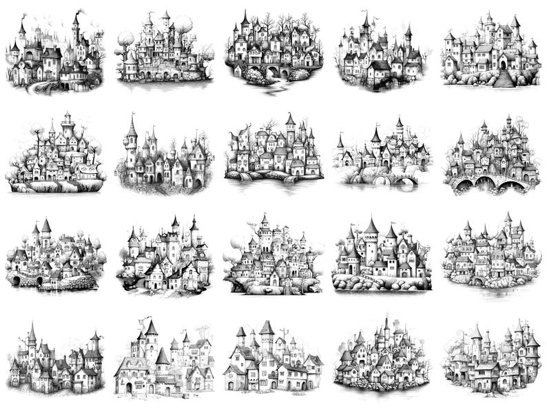 Fantasy Village Procreate Stamps & Photoshop Brushes – 100+ Place House ...