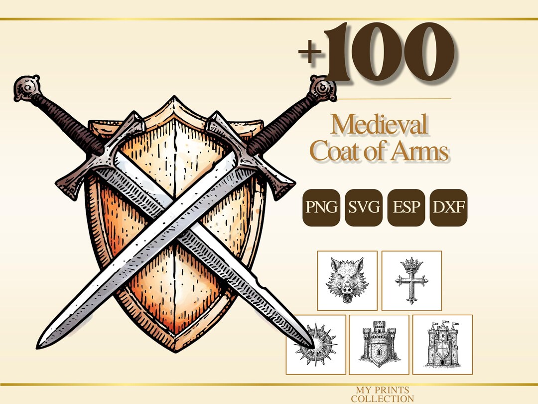 Coat of Arms Medieval PNG Bundle – 100+ Woodcut Cricut & Silhouette ...