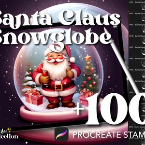 Plus de 100 tampons boule à neige père Noël procréer, Kawaii Chibi verre neige Noël Noël hiver, téléchargement numérique, approvisionnement numérique, brosse Procreate