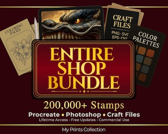 ENSEMBLE DE LA BOUTIQUE - Plus de 200 000 tampons et pinceaux Procreate, Photoshop, fichiers créatifs, livres à colorier, palettes de couleurs, papiers numériques, mises à jour à vie