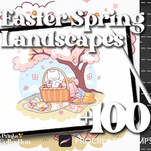 100+ timbri Procreate Easter Spring Landscapes, facili, audaci, carini, accoglienti, kawaii, colorazione per iPad, download digitale, strumento digitale, pennello Procreate