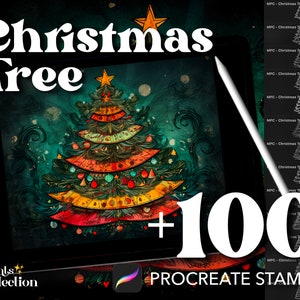 Oltre 100 francobolli per alberi di Natale Procreate, alberi natura fogliame pino Natale Procrea inverno, download digitale, fornitura di arte digitale, pennello Procreate