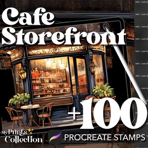100+ Procreate Cafe Storefront Briefmarken, Innenarchitektur Dekor Innenraum Fantasie, digitaler Download, digitale Kunst Versorgung, Procreate Pinsel