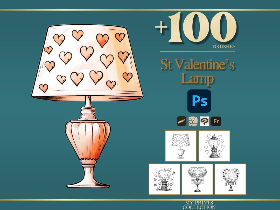 St Valentines Lamp Photoshop Brushes & Procreate Stamps – 100+ Romance ...