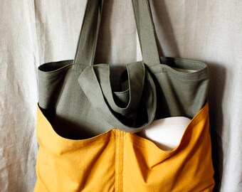 Grote tas, grote zomerstrandtas, linnen oversized tas, draagtas met beide handvatten