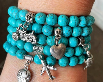 Bracelet made of turquoise beads with a pendant, stone jewelry, gift idea for travelers