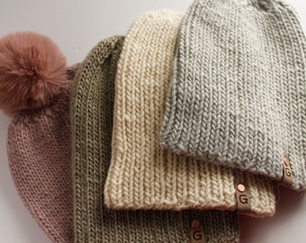 Mérinos et mohair faits à la main, chapeaux tricotés à la main, chapeaux de bonnet simples