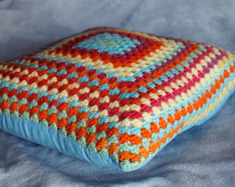 Crochet cushion cover, pastel colour pillowcase, handmade crochet cover, granny square vintage style