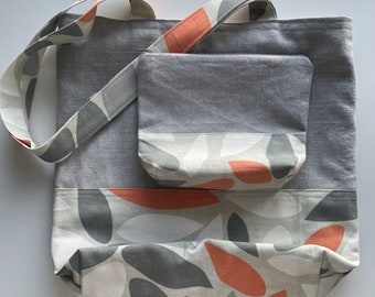 Sac fourre-tout en toile avec fermeture à glissière, sac en toile à bandoulière, ensemble de sacs, trousse à maquillage, sac gris