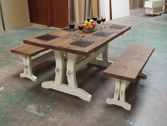 Reclaimed Pine Table And Benches Etsy