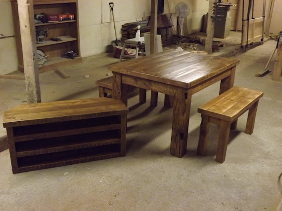 Reclaimed Pine Table And Benches With Tv Shelf Unit Etsy
