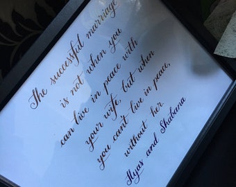 Poem written in Calligraphy, Message written in Calligraphy, personalised gift, wedding present