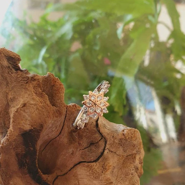 Bague argentée et cuivrée flocon de neige