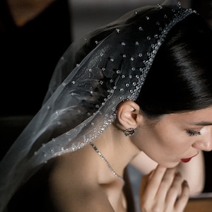 Wedding veil with crystals, veil, veils, scatterred crystal veil, beaded veil, bride veil, crystals veil, ivory veil, rhinestones veil