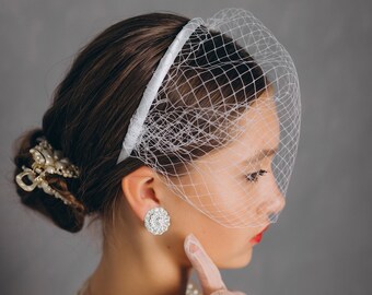 Birdcage veil on headband, French veil netting headpiece, Veil Hair Accessories.