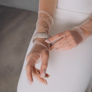 Tulle Gloves With Crystals For Wedding or Party.