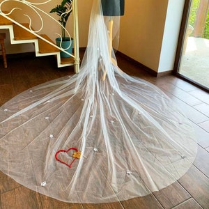 Personalized Wedding Veil: Embroidered English Tulle, Custom Design