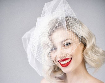 Handmade Double Birdcage Veil with Comb, French Mesh Tulle