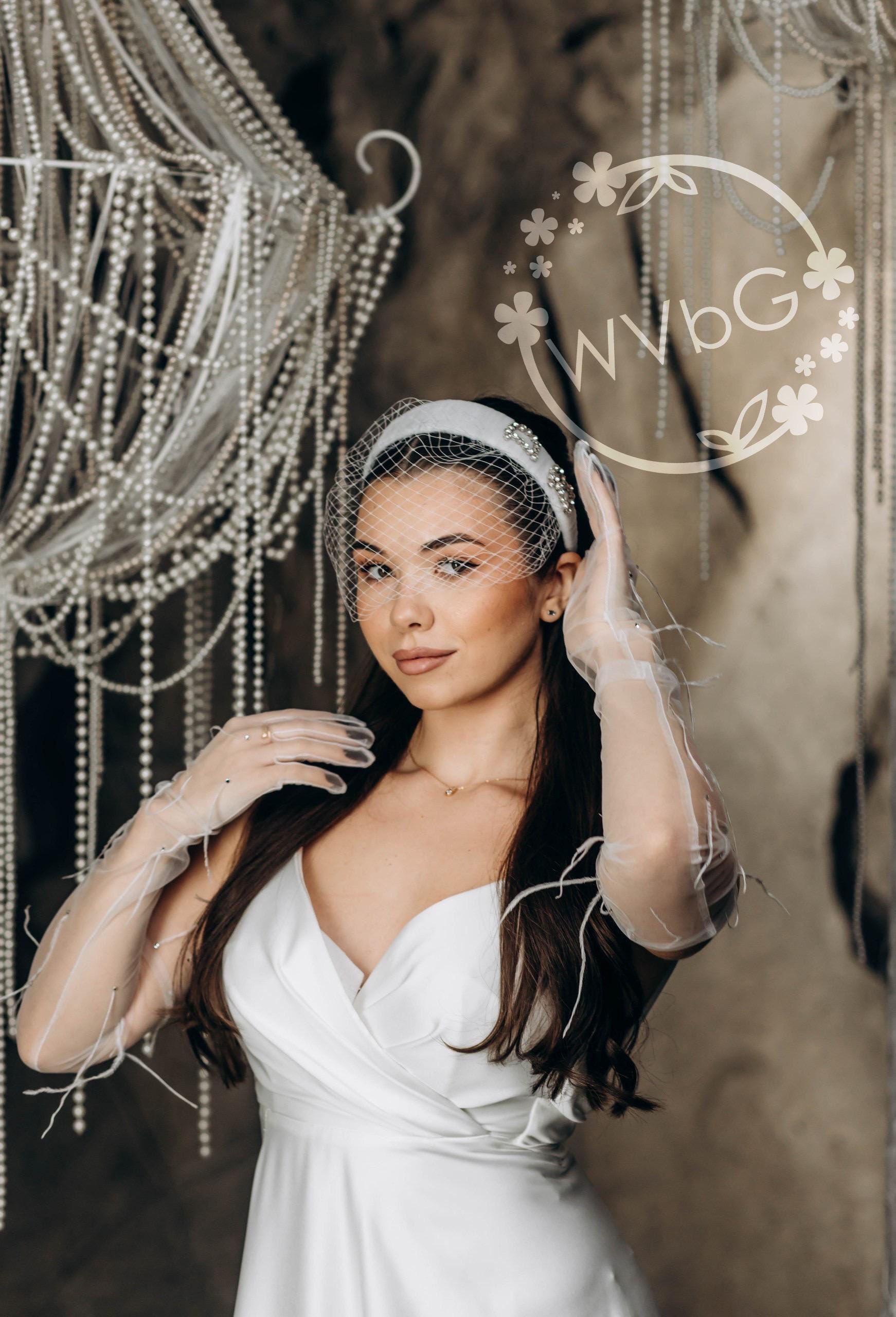 Wedding Veil French Netting Birdcage Headband Bridal birdcage headband veil, plain - Style #2350 main image 4