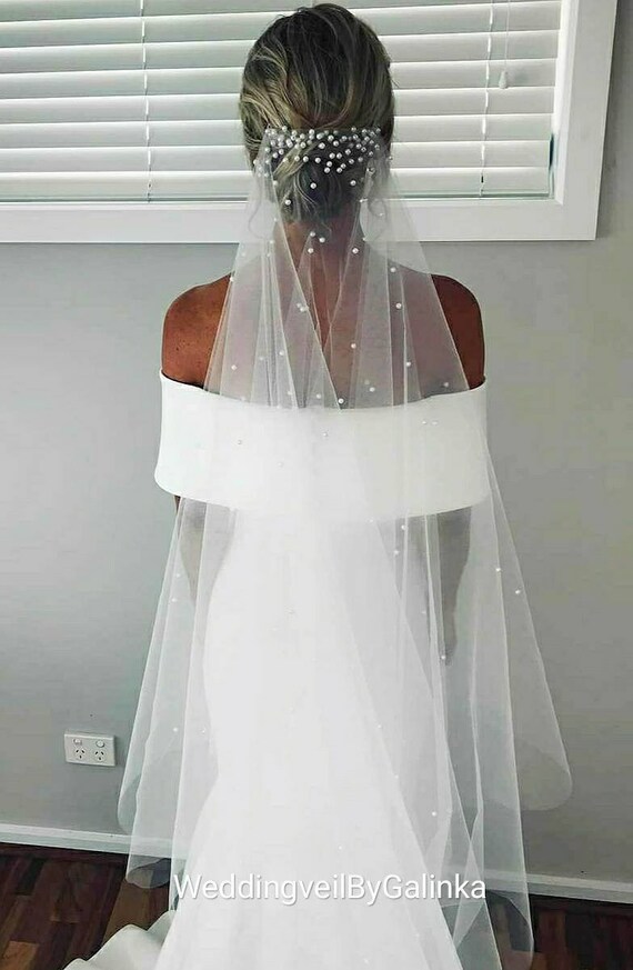 Wedding Veil With Pearls Veil Veils Long Veil Fingertip Etsy