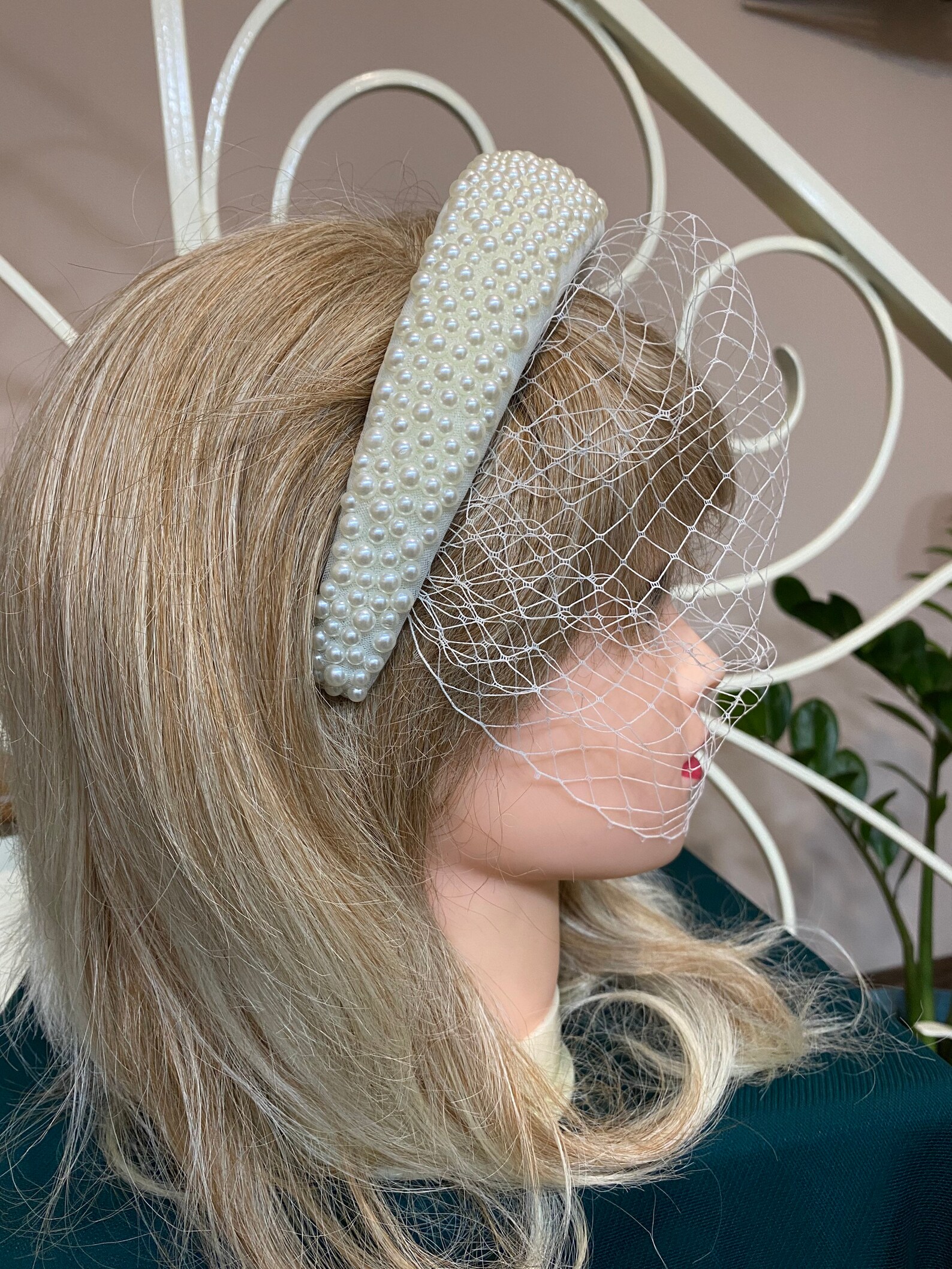 Birdcage With Pearls on Headband French Veil Netting Etsy