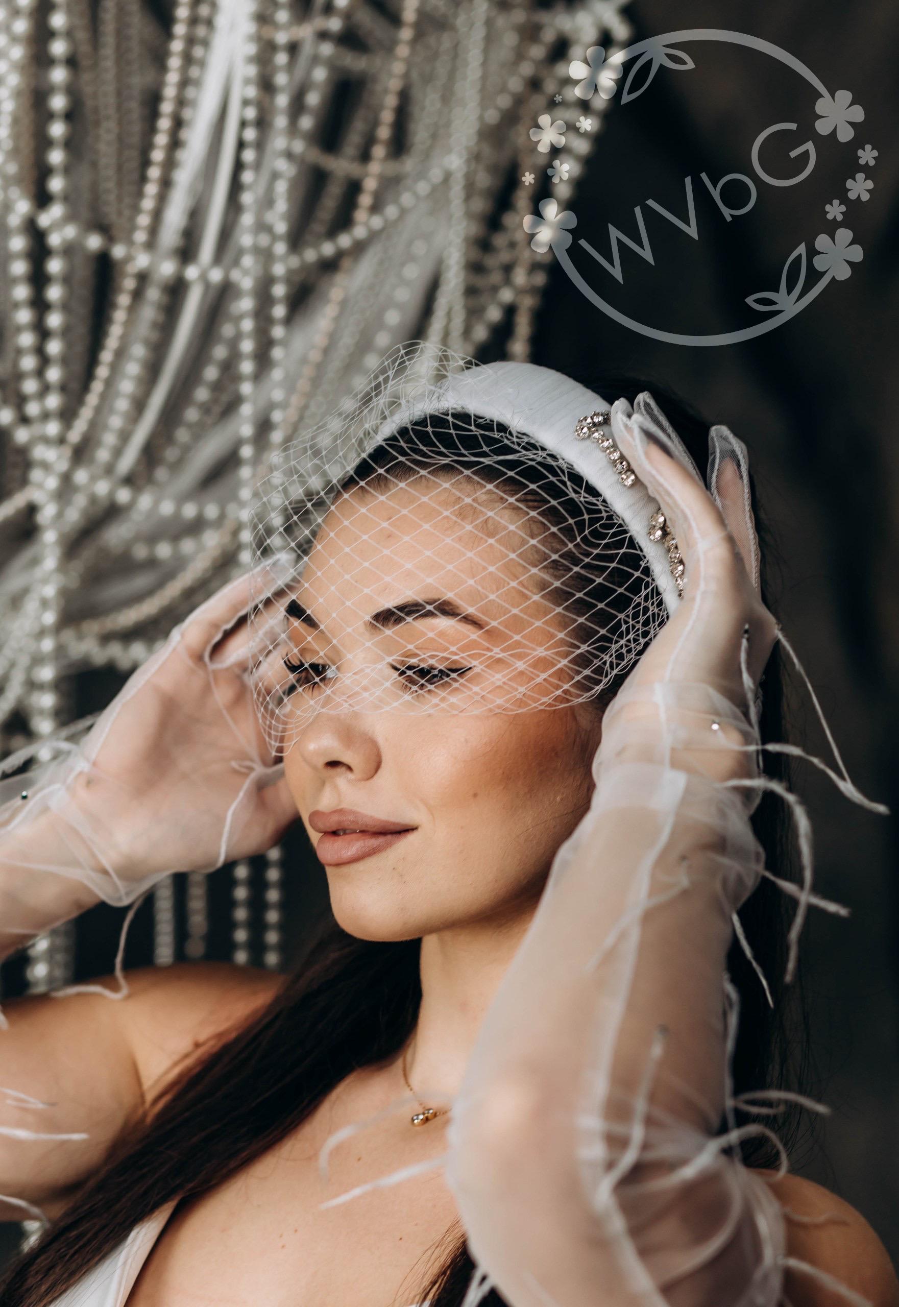 Wedding Veil French Netting Birdcage Headband Bridal birdcage headband veil, plain - Style #2350 main image 2