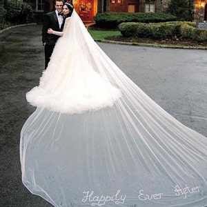 Extra Long Cathedral Wedding Veil: Embroidered with Initials & Beads