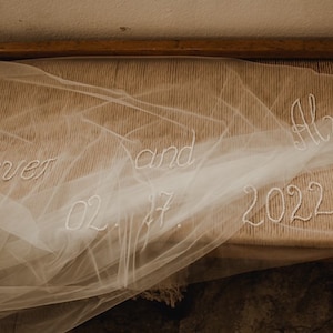 Personalization veil. Bespoke Veil, Wedding veil with phrases, words, letters, initials embroidered with beads. Custom veil, monogram veil. image 9