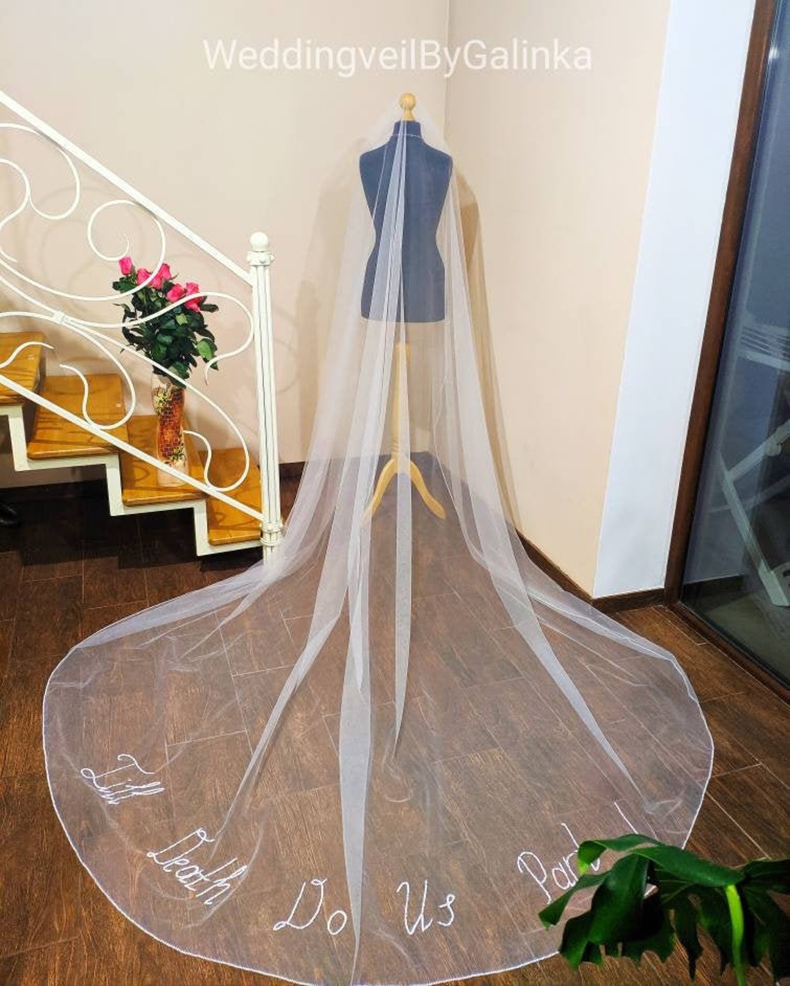 Wedding veil with phrases words letters initials Etsy