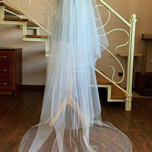 3-Tier Floor Length Wedding Veil: Blusher Bridal Veil