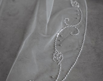 Wedding Veil Embroidered With Beads, Handmade.