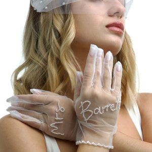 Personalized Gloves For Bride or Party, Photoshoot. Short Gloves With Your Name.