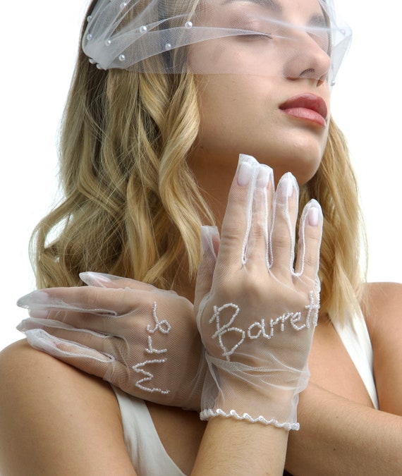Personalized Gloves For Bride or Party, Photoshoot. Short Gloves With Your Name.