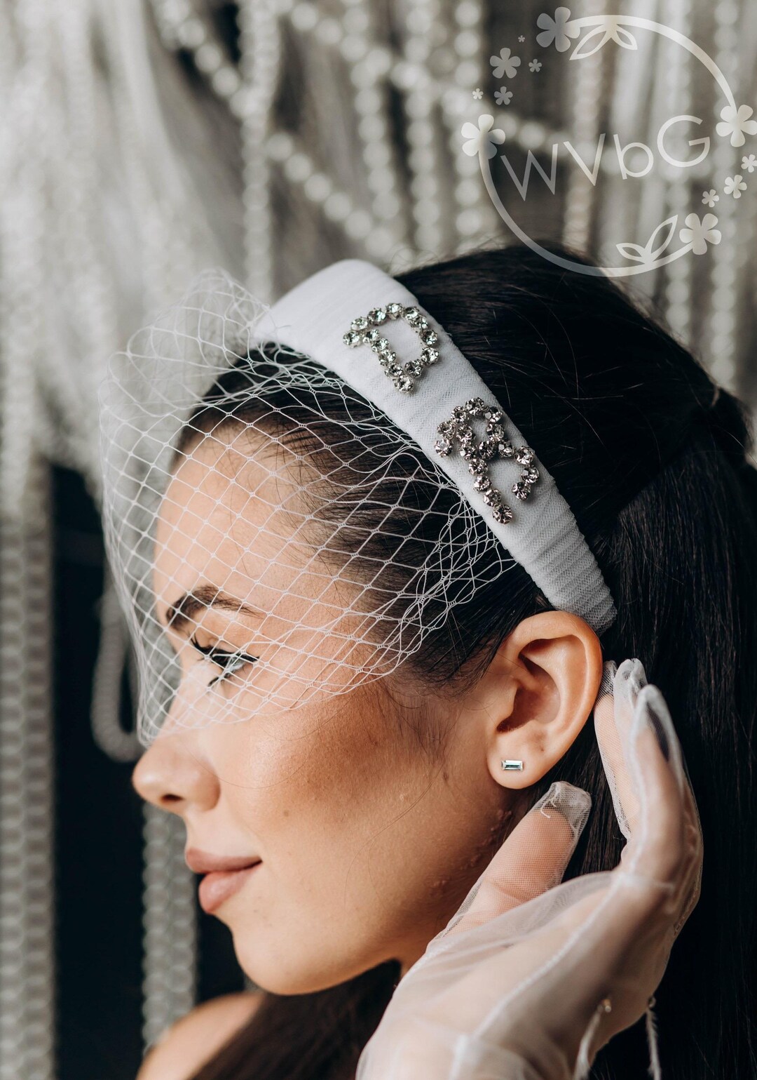 Wedding Veil French Netting Birdcage Headband Vintage French Birdcage Headband Veil with Rhinestones  main image 3