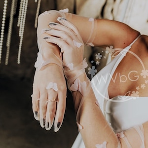 3D Flower Tulle Gloves: Stretch Wedding Party Gloves