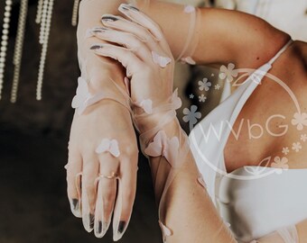 3D Flower Tulle Gloves: Stretch Wedding Party Gloves