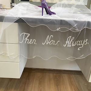 Personalized wedding veil. Veil edge wave and flowers. Beaded letters, words on a veil. Veil with your custom Initials, monogram.