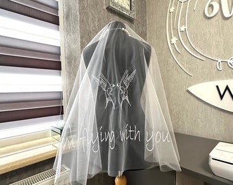 Bridal Wedding Veil Machine Embroidered With Your Favorite Phrase And Details.