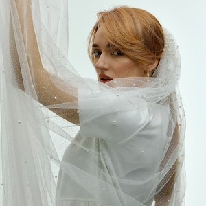 Glitter Veil For Bride Embroidered With Pearls. The Sewn Pearls Not Glued.