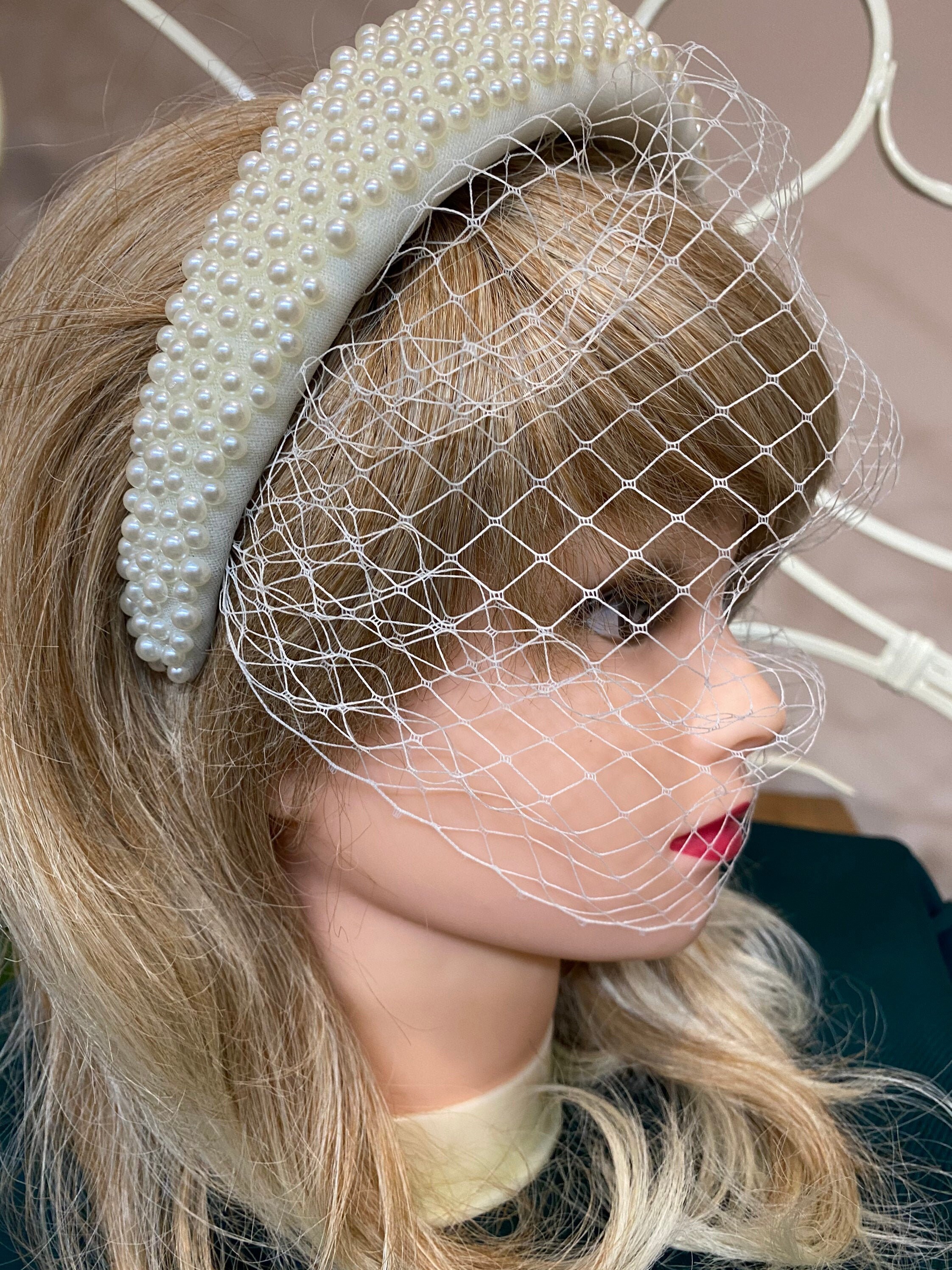 Birdcage with pearls on headband French veil netting Etsy