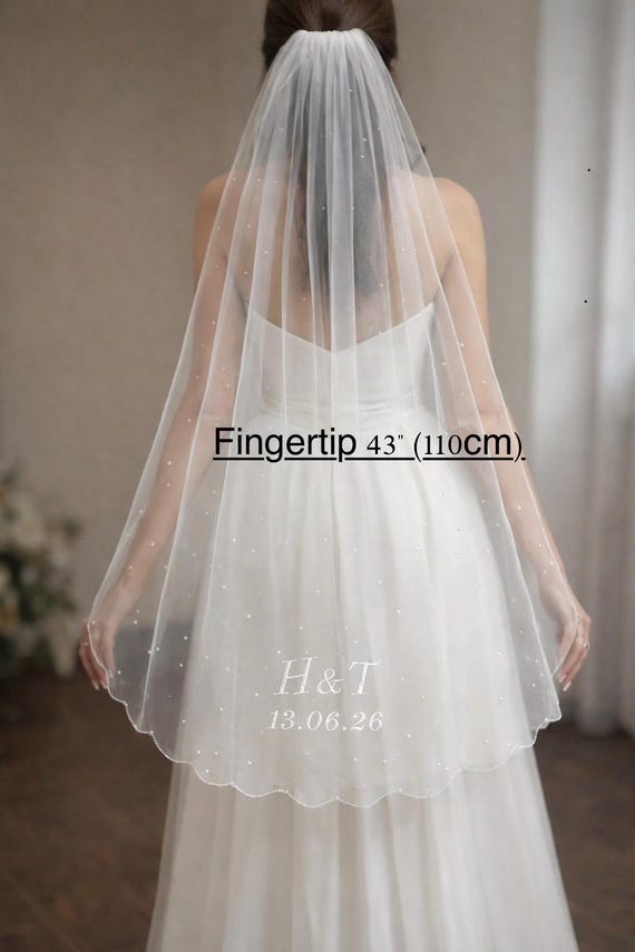 Personalized Wedding Veil: Embroidered With Beaded Initials  display picture 1