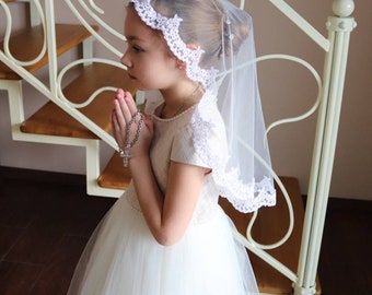 Girls veils, Short veils, Veil for the girl, first holy communion veil. Veil with lace edge, Catholic veil, Baptism veil, Confirmation veil